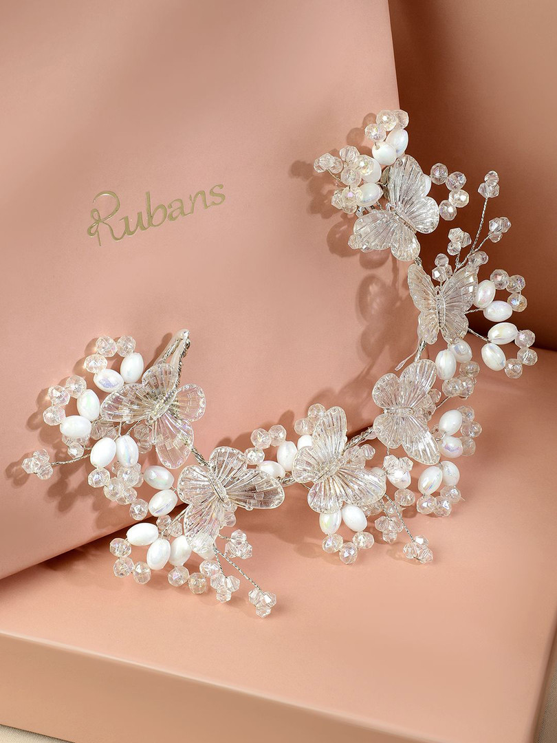 Rubans Transparent Crystal Butterfly Tiara Hair Accessory with Pearls